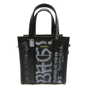 Balenciaga Bazaar Shopper Graffiti Arena Leather Handbag Black